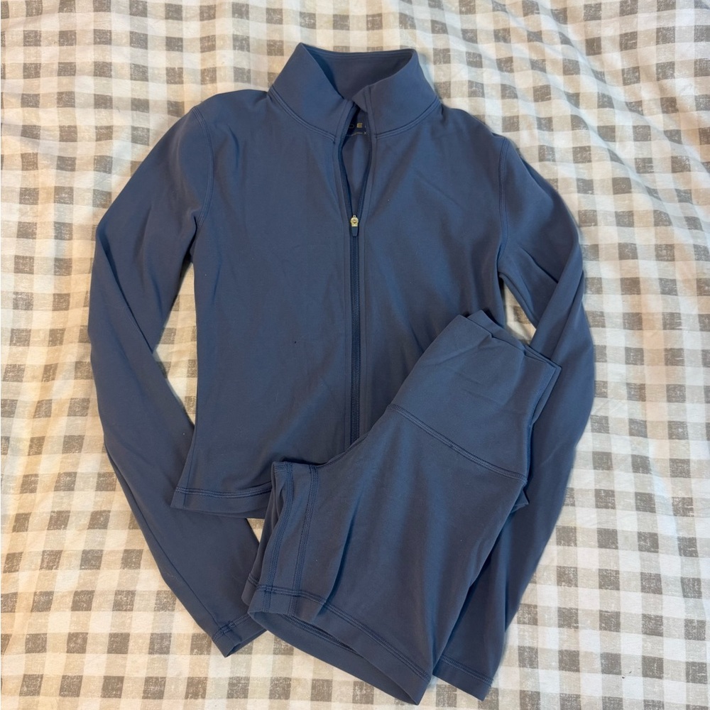 Aritzia Sage Blue Zip-Up and 5in Short Set